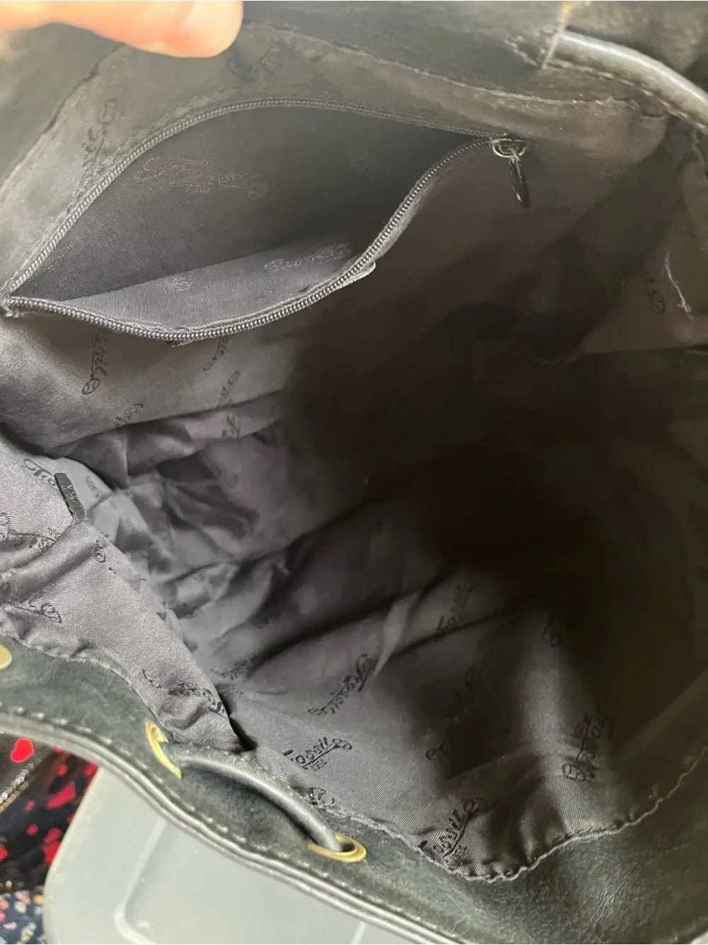 Fossil Black Pebbled Leather Drawstring Backpack